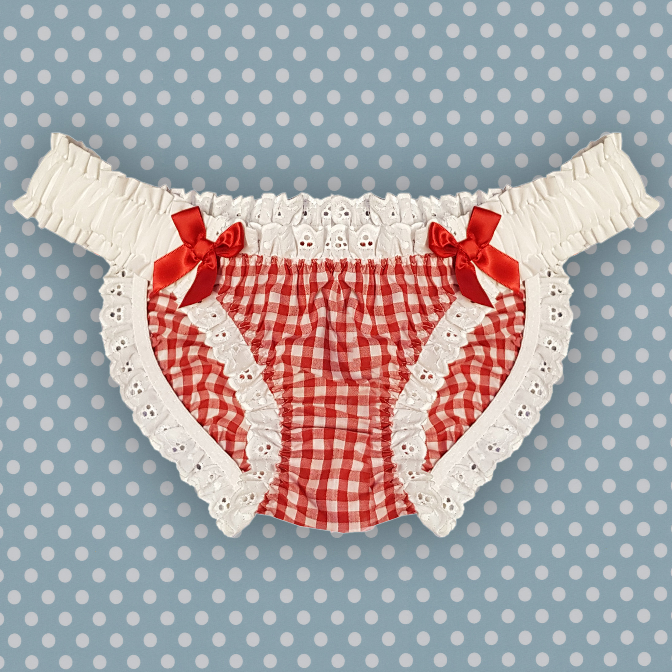 Red Gingham cotton frilly knickers 