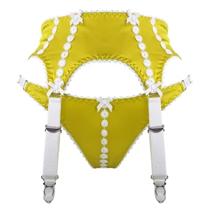 Belle Epoque chartreuse satin silk suspenders  Buttress & Snatch
