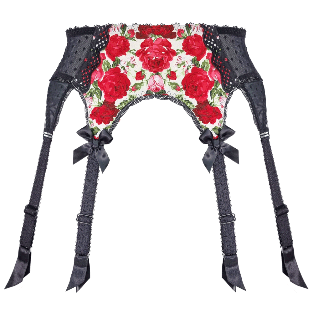 Old English Rose cotton print suspender belt  Buttress & Snatch