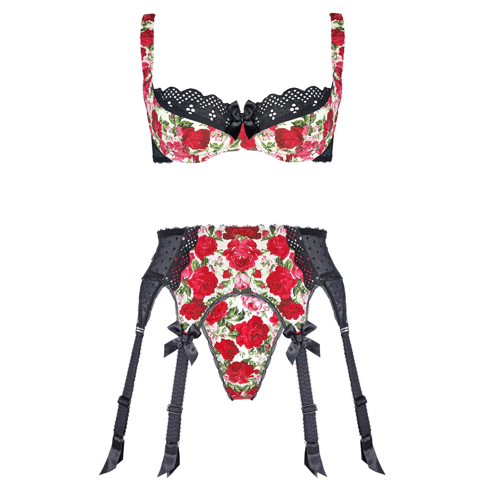 Old English Rose cotton print suspender belt — Buttress & Snatch