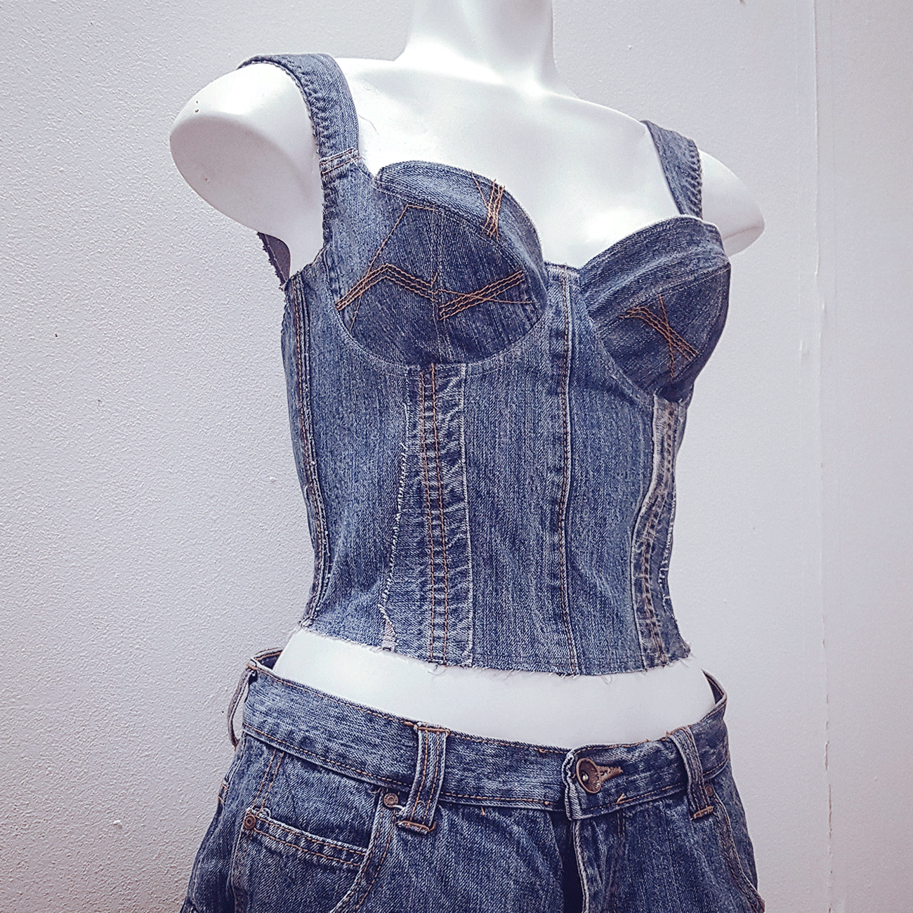 Cut off jeans recycled denim bustier