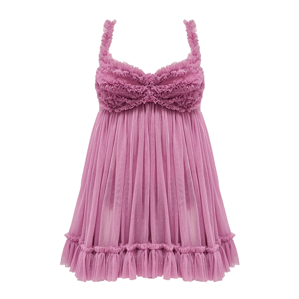 pink ruffle babydoll dress Elina Tiered Ruffle Babydoll Dress Rose / L