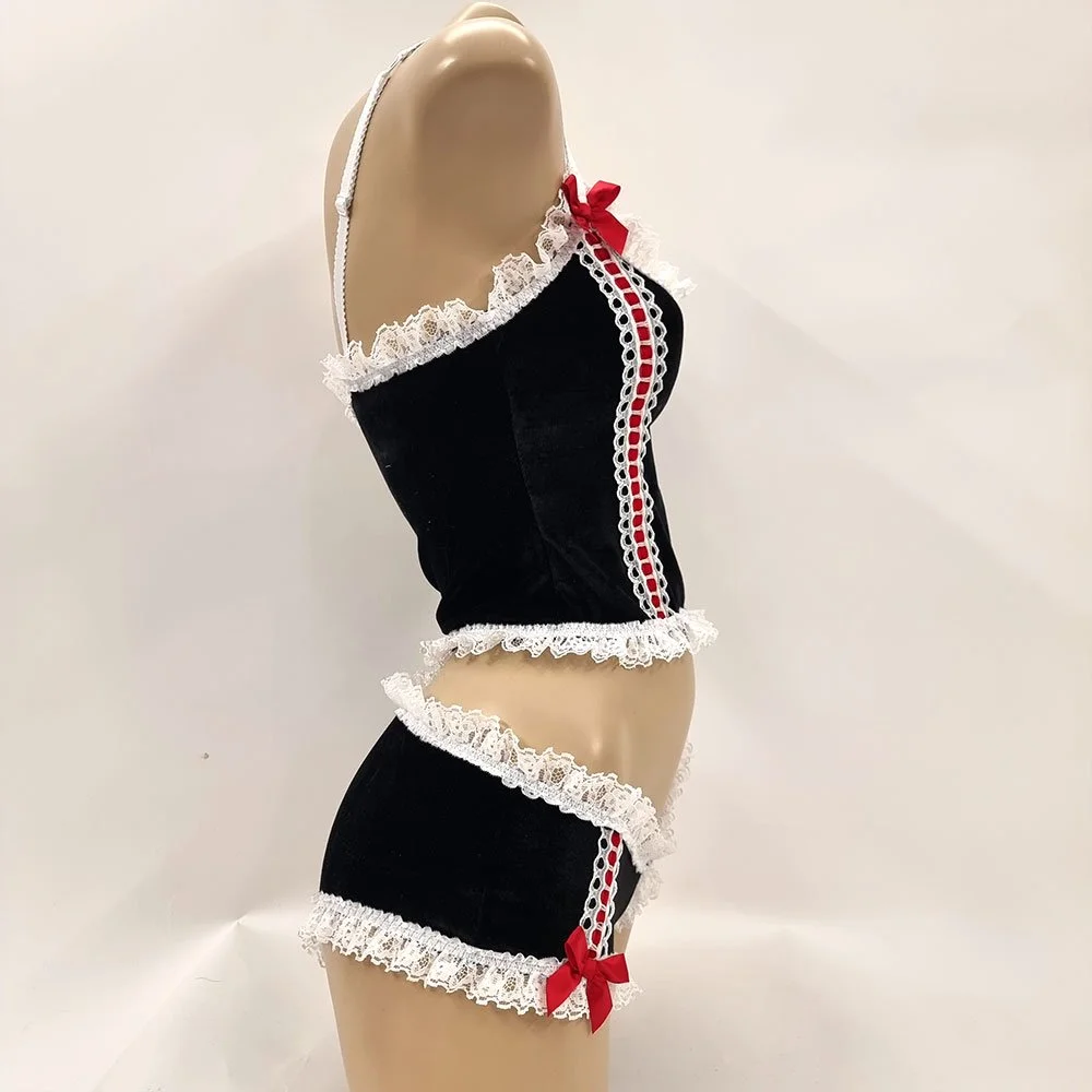 black-velvet-white-ribbon-thread-lace-vest-cami-top-shorts-set-side.jpg