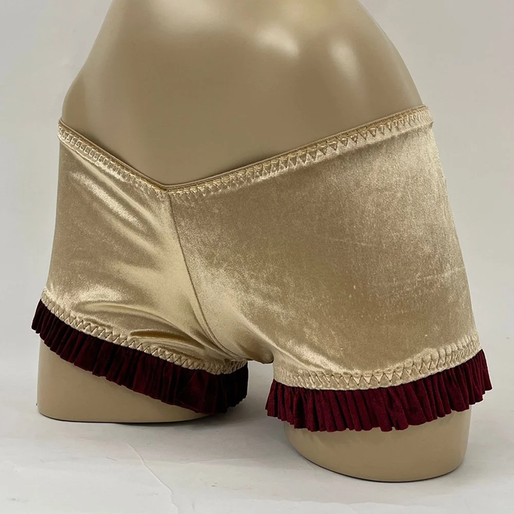 Gold Red velvet ruffle shorts