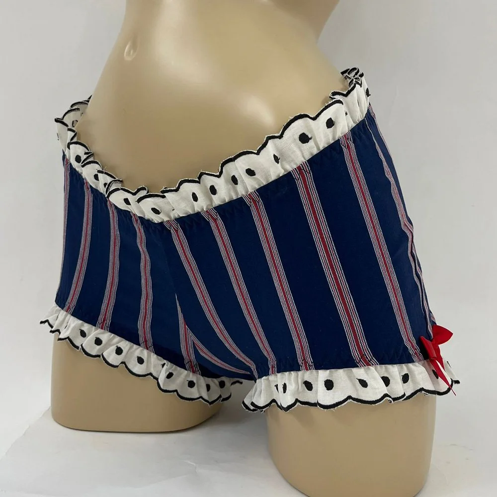 Navy stripe stretch cotton dot shorts