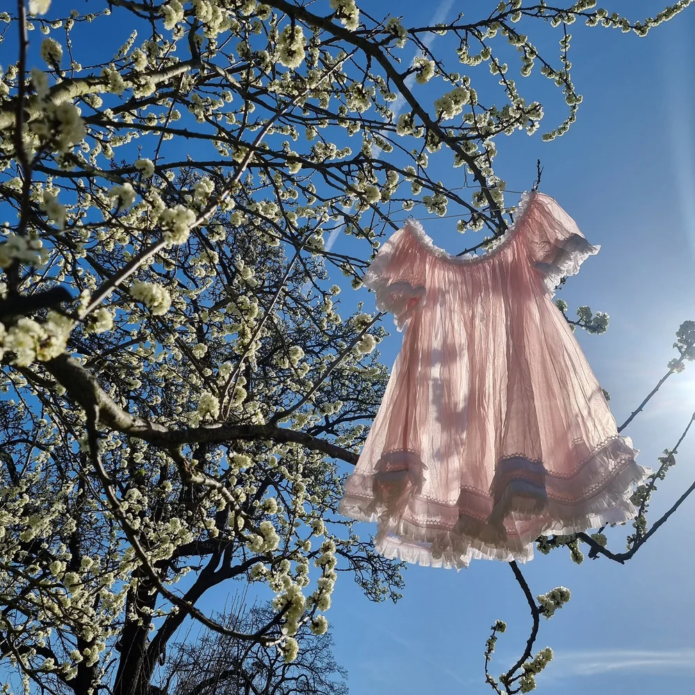 vintage pink babydoll dress Vintage Neon Pink Babydoll Mini with Lace Sailor Style Neckline with Bows and Embroidery (48)