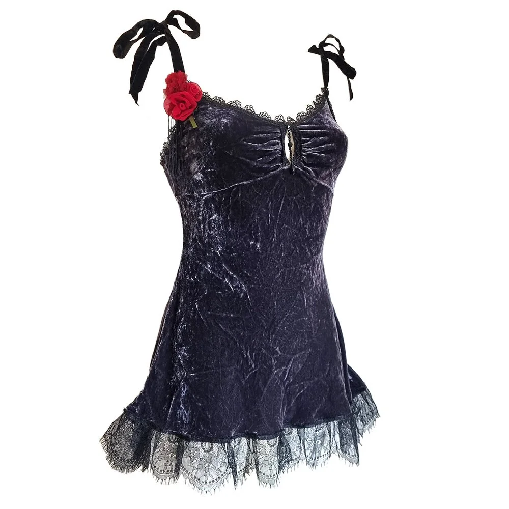 Storm grey silk velvet rose embellished slip dress  Buttress & Snatch