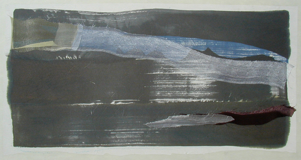 "Mountains & Sea" – Tan & Blue on Copper, 2003