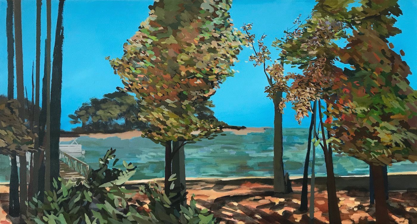 Lake Hartwell Autumn acrylic on canvas 24 1/4” x 45”