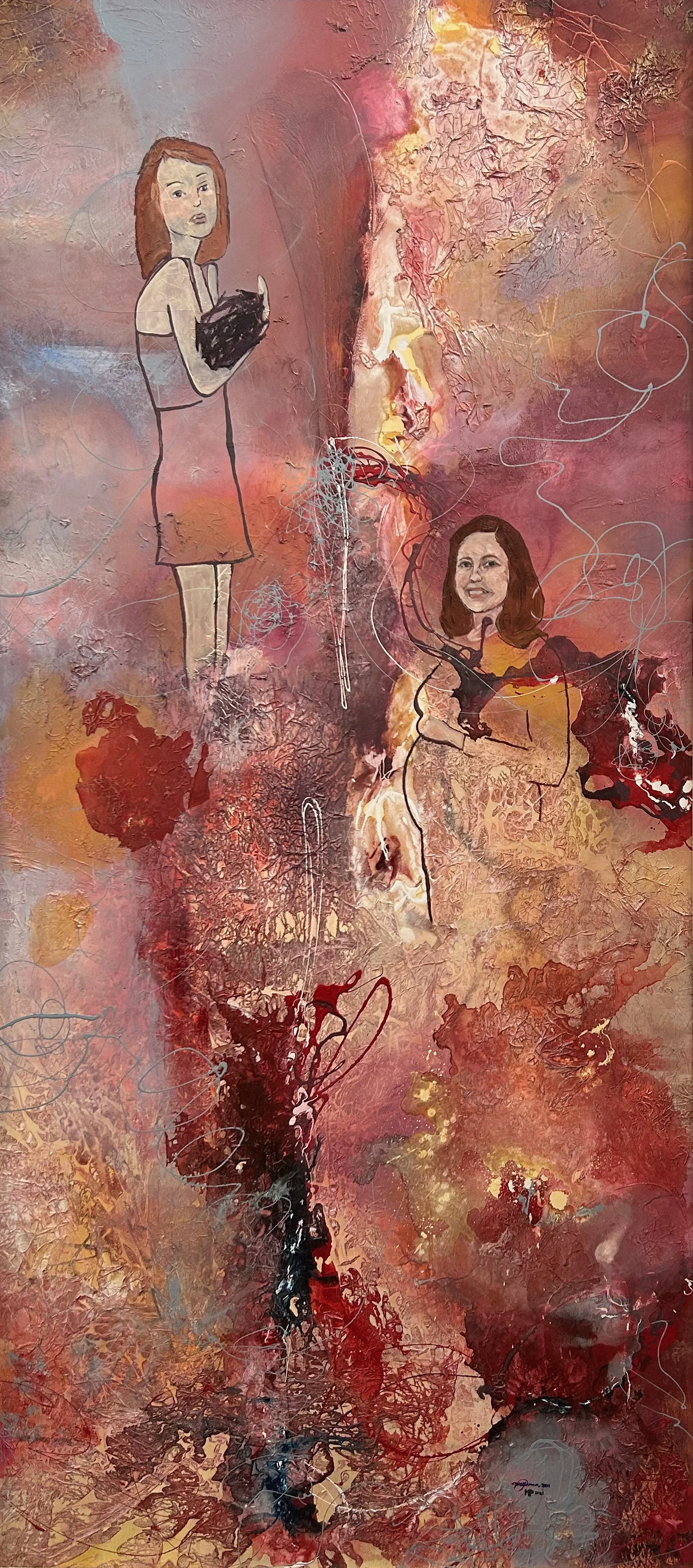  I Carry The Nest With Me  acrylic, oil, and paper on found door  81”x37”       