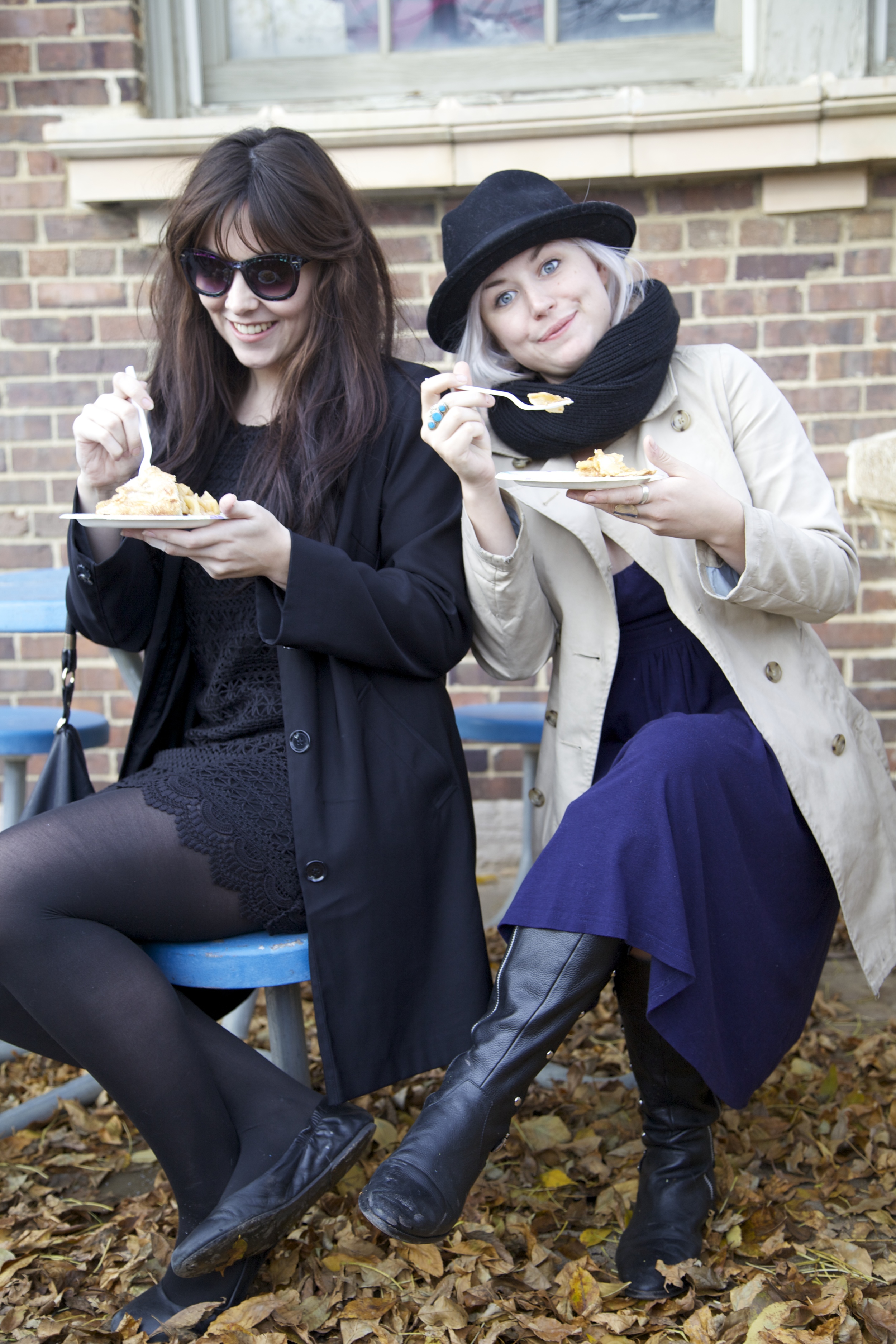 Meghan in black, black, & black; Emily in pie euphoria. 