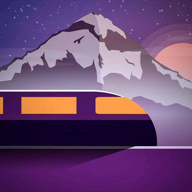 Train in the Mountains at Night

One of two still graphics from an upcoming animation. 
#design #vector #vectorart #animation #mountain #snow #brand #creative #designers #color