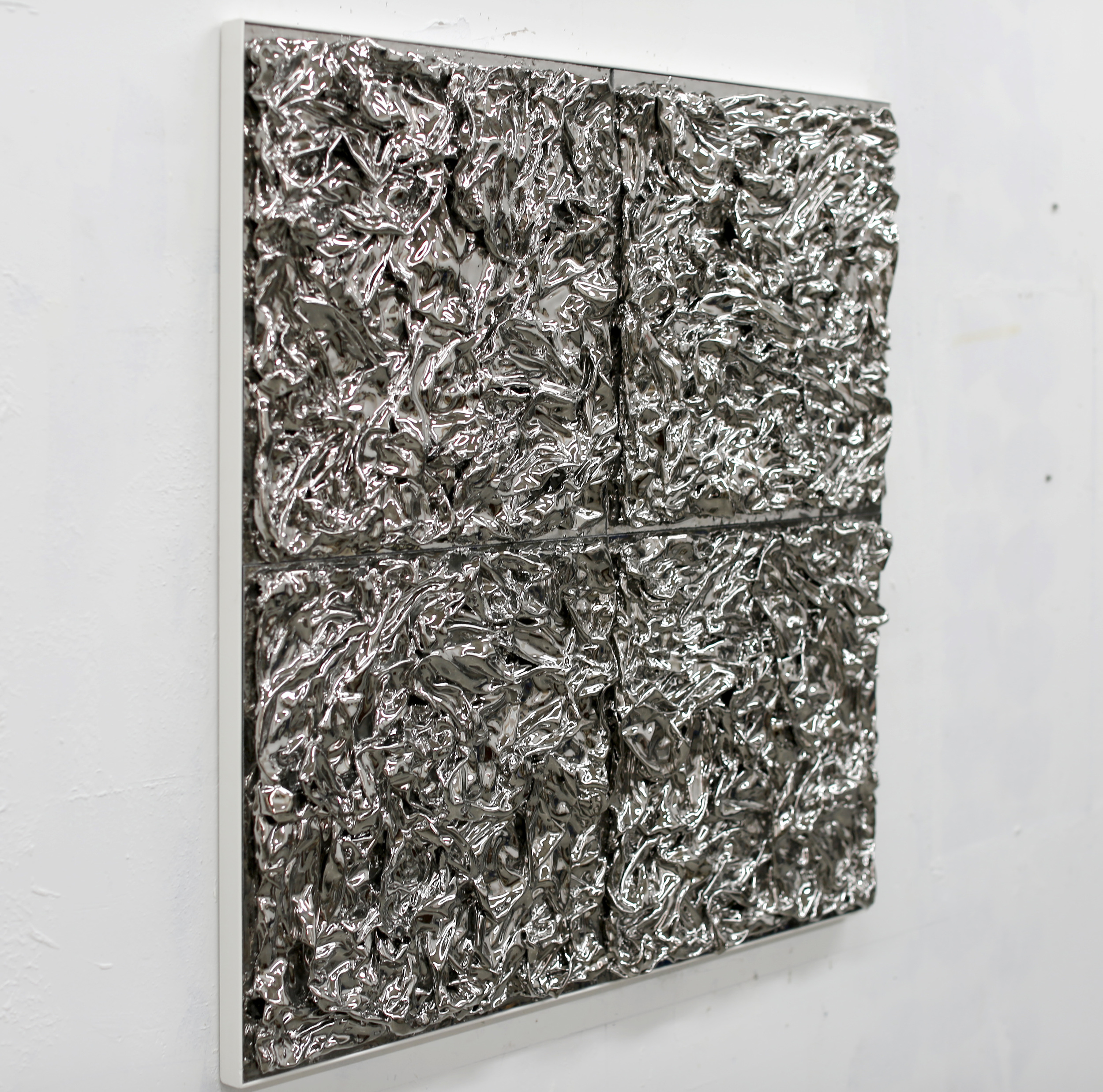 'Abstract', Metal Plated Porcelain in White Steel Frame, 32 1/2 x 32 1/2 in, 2015.
