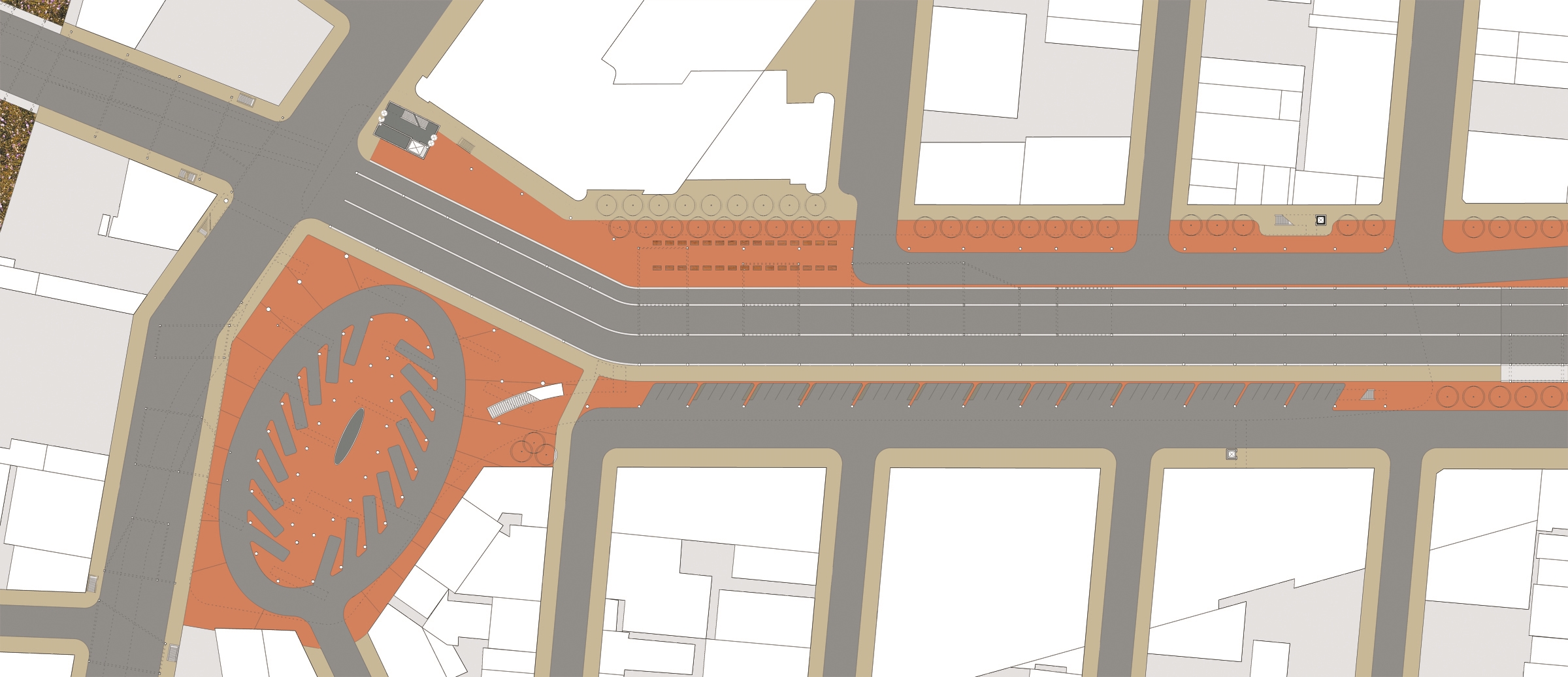 A ground level bus terminal with improved traffic patterns has an accessible connection to the train platform and bike paths off the bridge. A new (fareless) pedestrian connection runs between the Queens Plaza elevated station and the subterranean NR subway on the eastern end. 