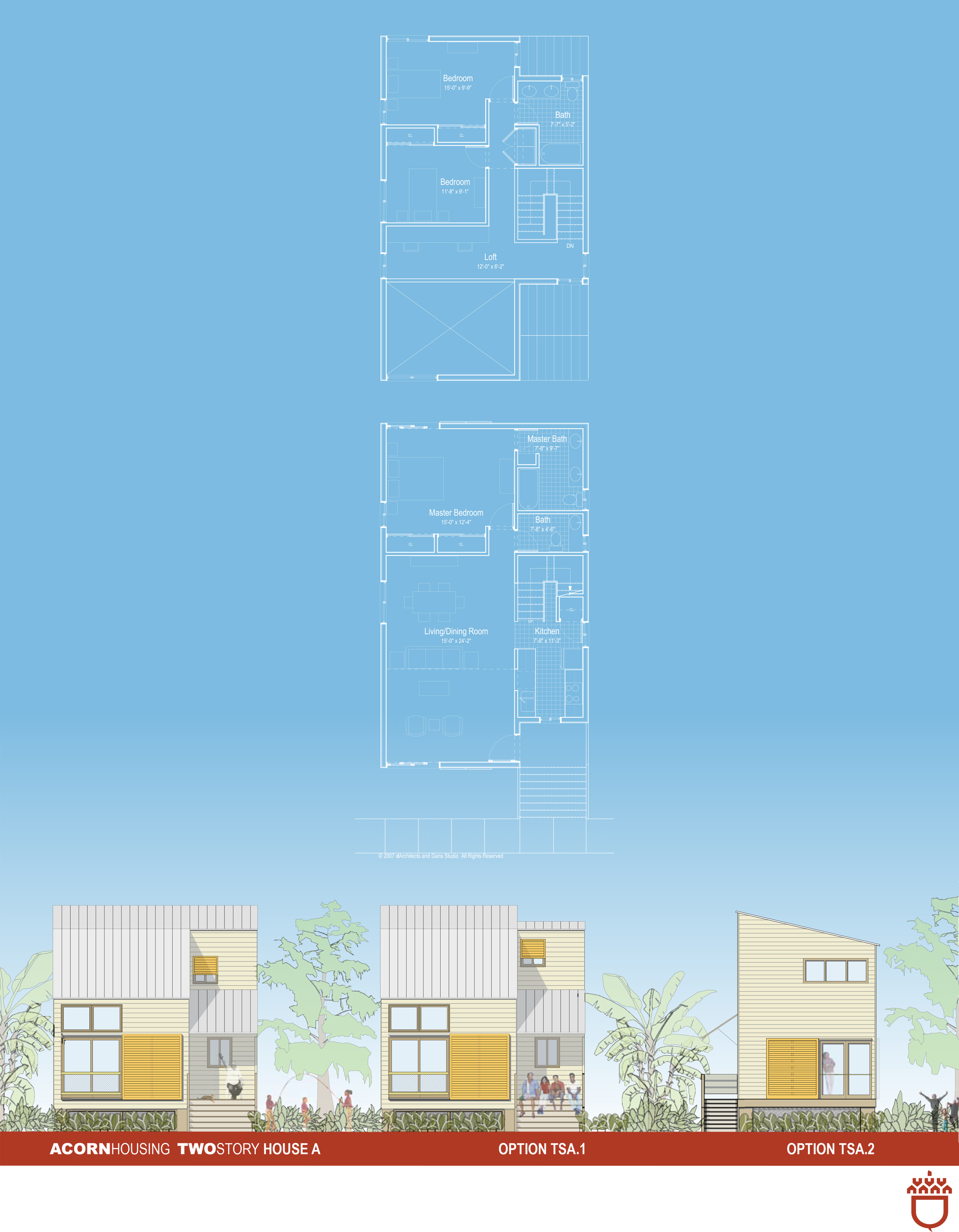 The houses are designed to be either pre-fabricated or stick built, given the competing needs for mass production but also employment of local labor.