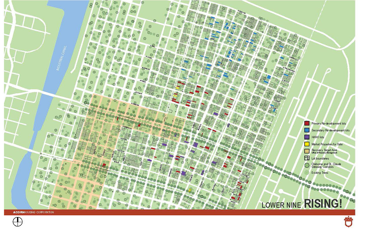  ACORN Housing hired dArchitects and Gans studio to replicate these planning principles in other neighborhoods of New Orleans East and the Lower Ninth Ward where they had control of 350 adjudicated properties. (For the architecture see Houses for New Orleans).