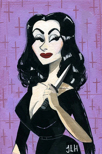 Vampira Portrait Gouache on Watercolor paper. 2018