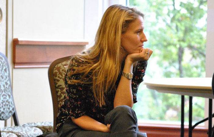 Listening super-intently during an activism workshop at University of North Carolina-Charlotte, October 2011