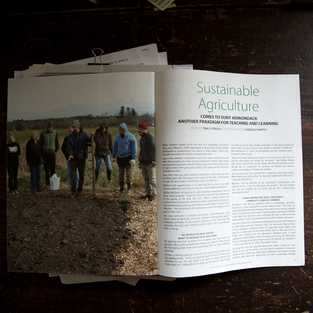 Jared is a professor at SUNY Adirondack and teaches sustainable agriculture. 