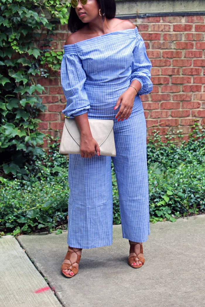 asos-linen-off-the-shoulder-jumpsuit-in cotton-shirting-stripe-forever-21-gold-hoops-zara-leather-lace-up-sandals-5.jpg