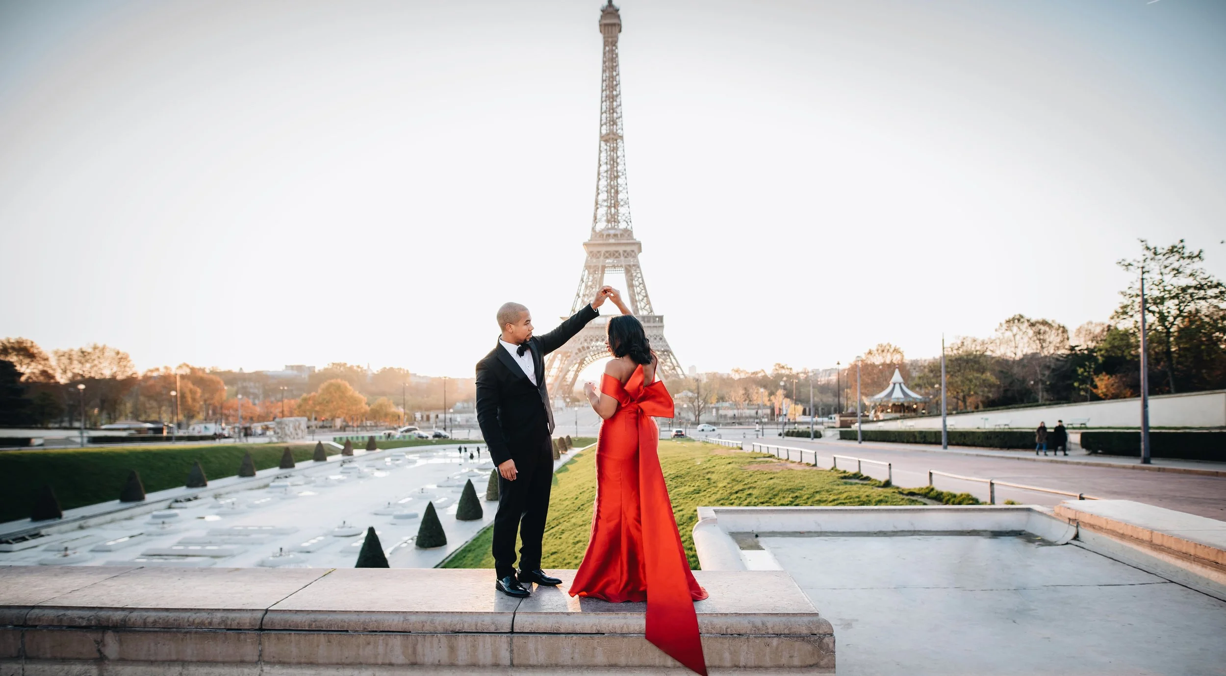 sachin and babi light blue dress Paris Engagement Photographer