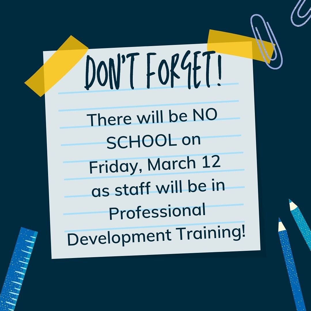 Friendly Reminder! 

There will be no school on Friday, March 12 as our staff will be in professional development training! 

#aha #academicarts #charterschool #minnesotacharterschool #environmentaleducation #projectbasedlearning