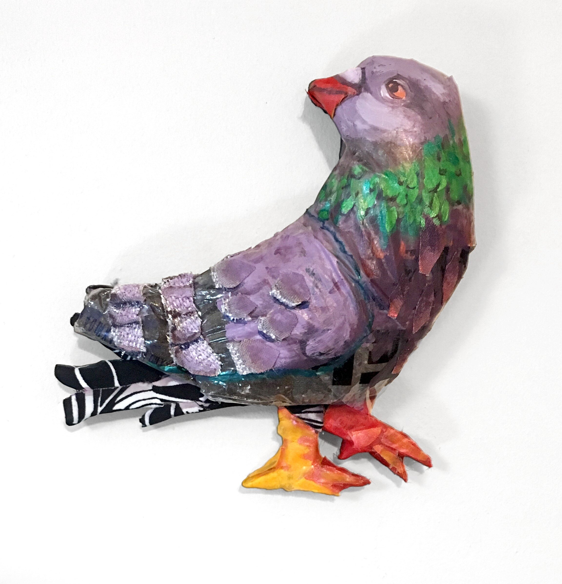  “Prosperity Pigeon”, 7h x 7w x 1.5d in, Acrylic on fabric and plastic, stuffed with soil, 2019 