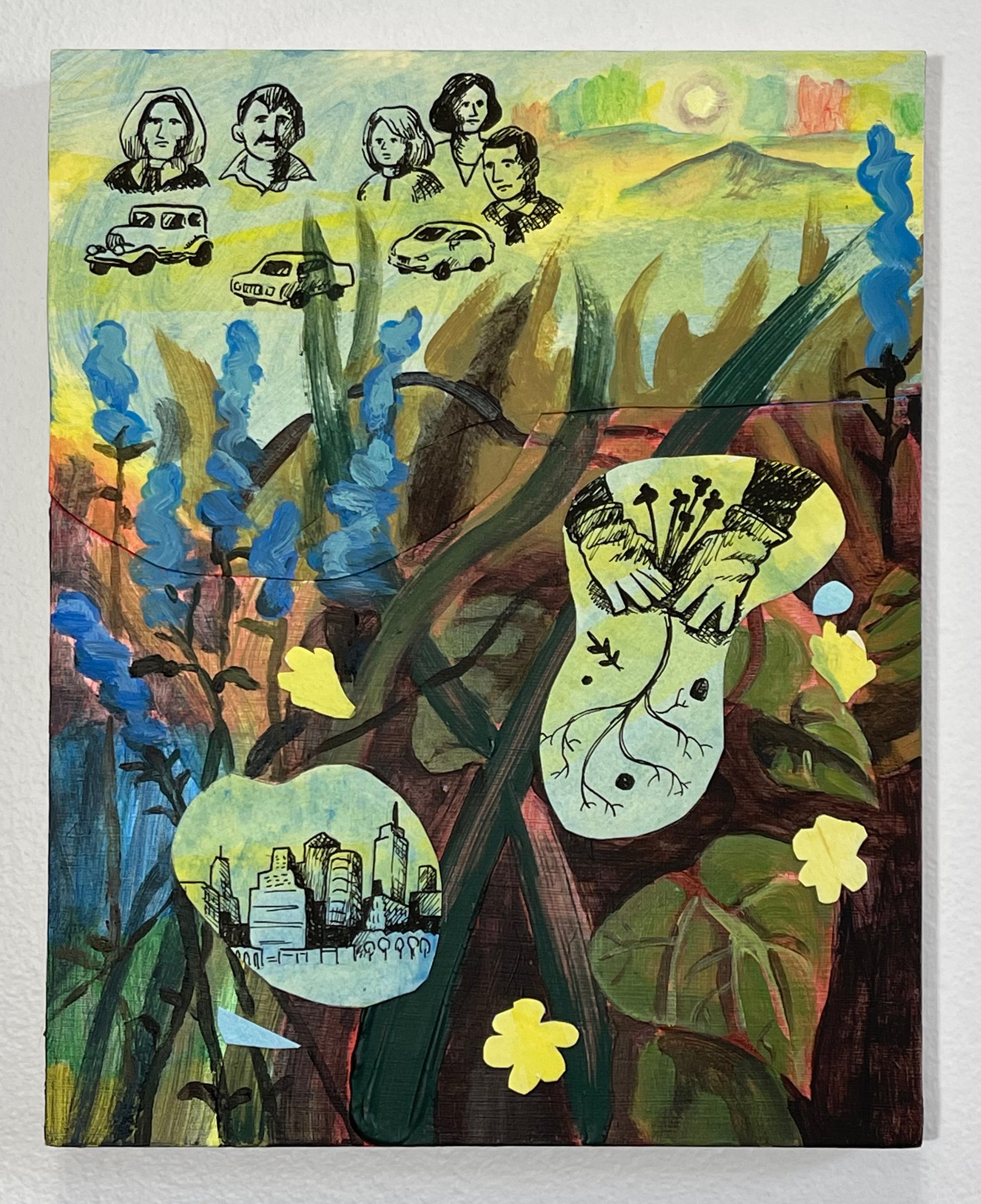  “Memory Garden”, 8” x 10”, Acrylic, ink, and collage on panel, 2022 