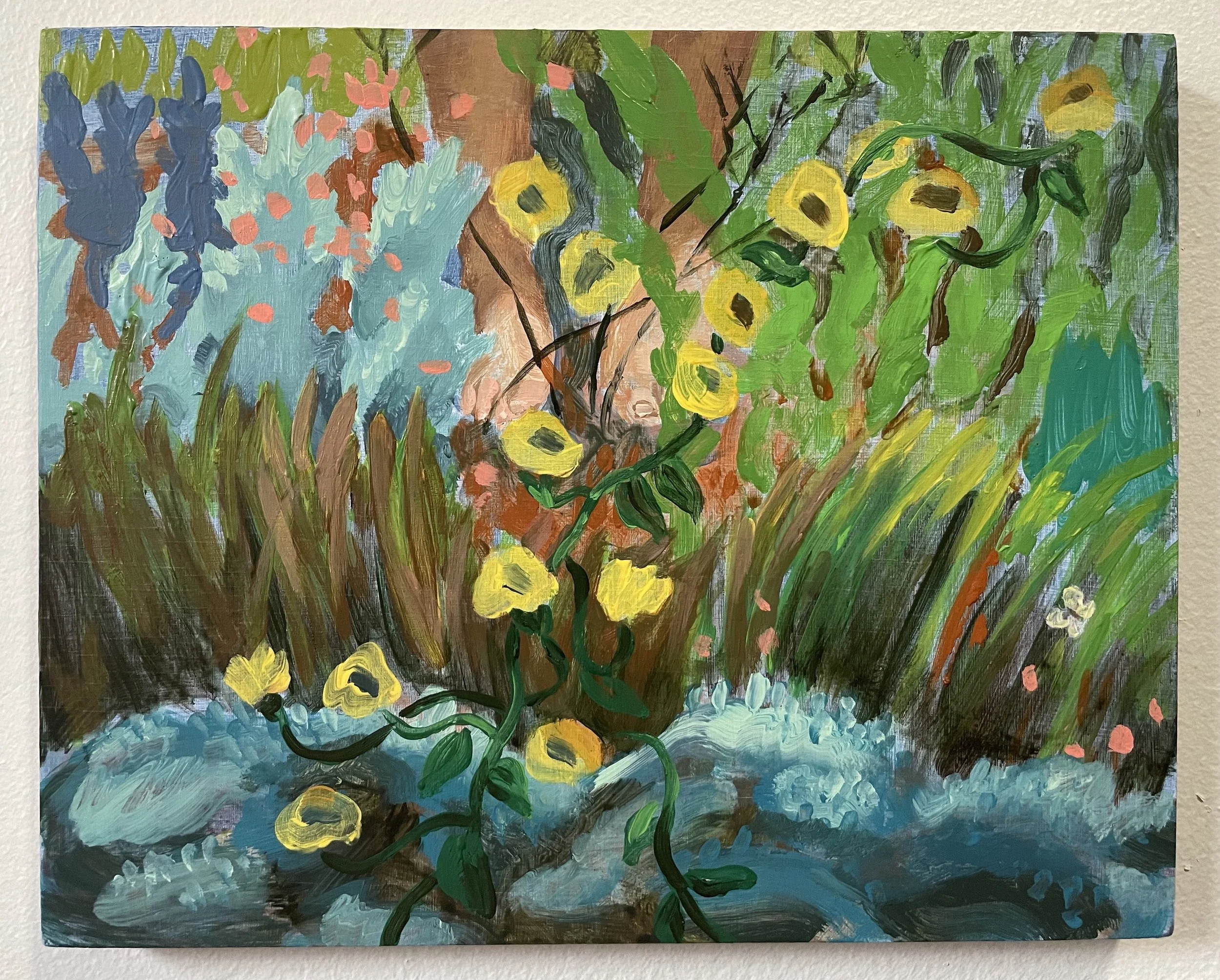 “Flowerfall”, 8”h x 10”w, Acrylic on panel, 2021 