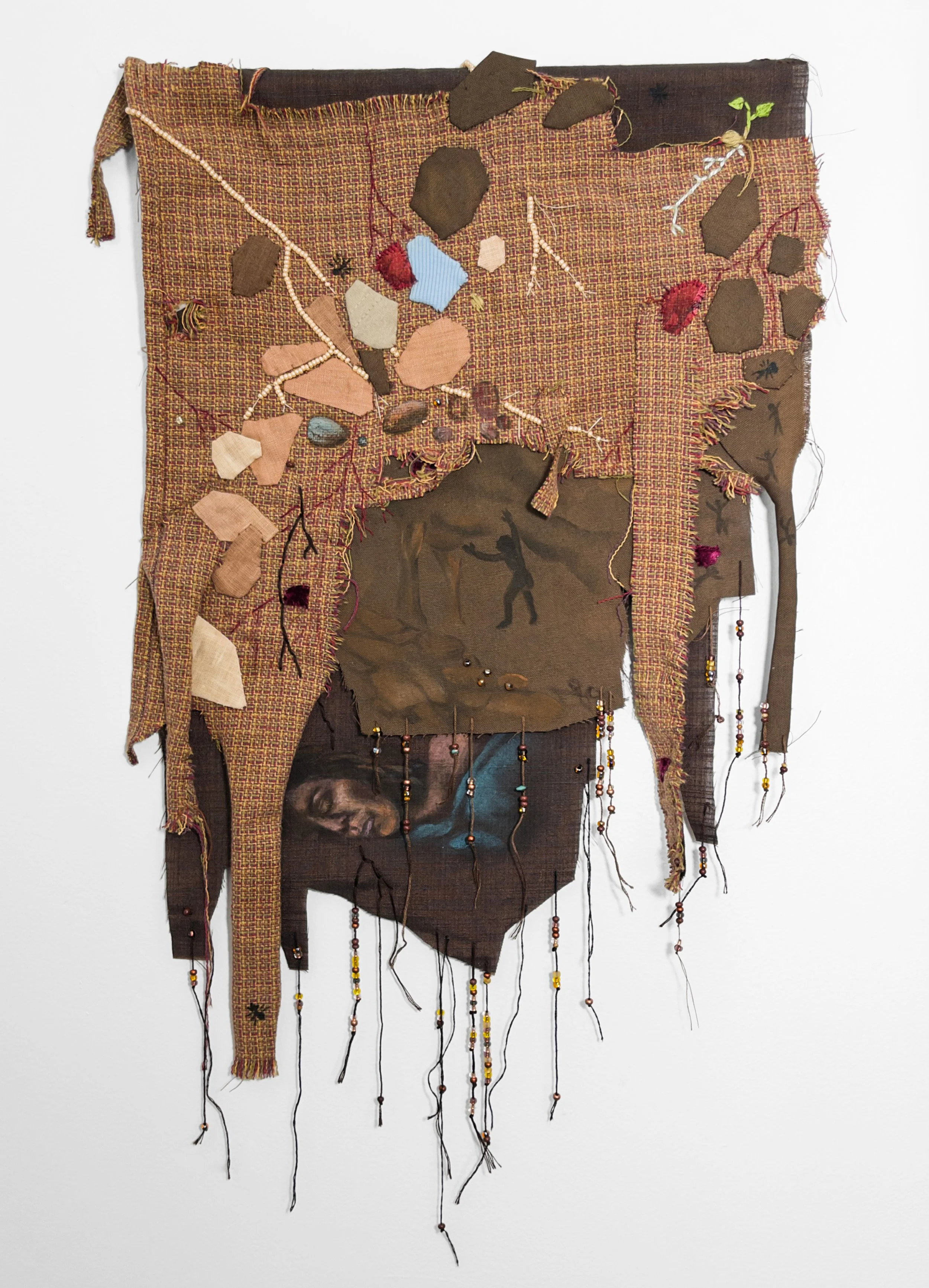  “Cavern Dream”, Fabric paint, beading, and embroidery on repurposed fabric, 24”h x 14”w, 2026 