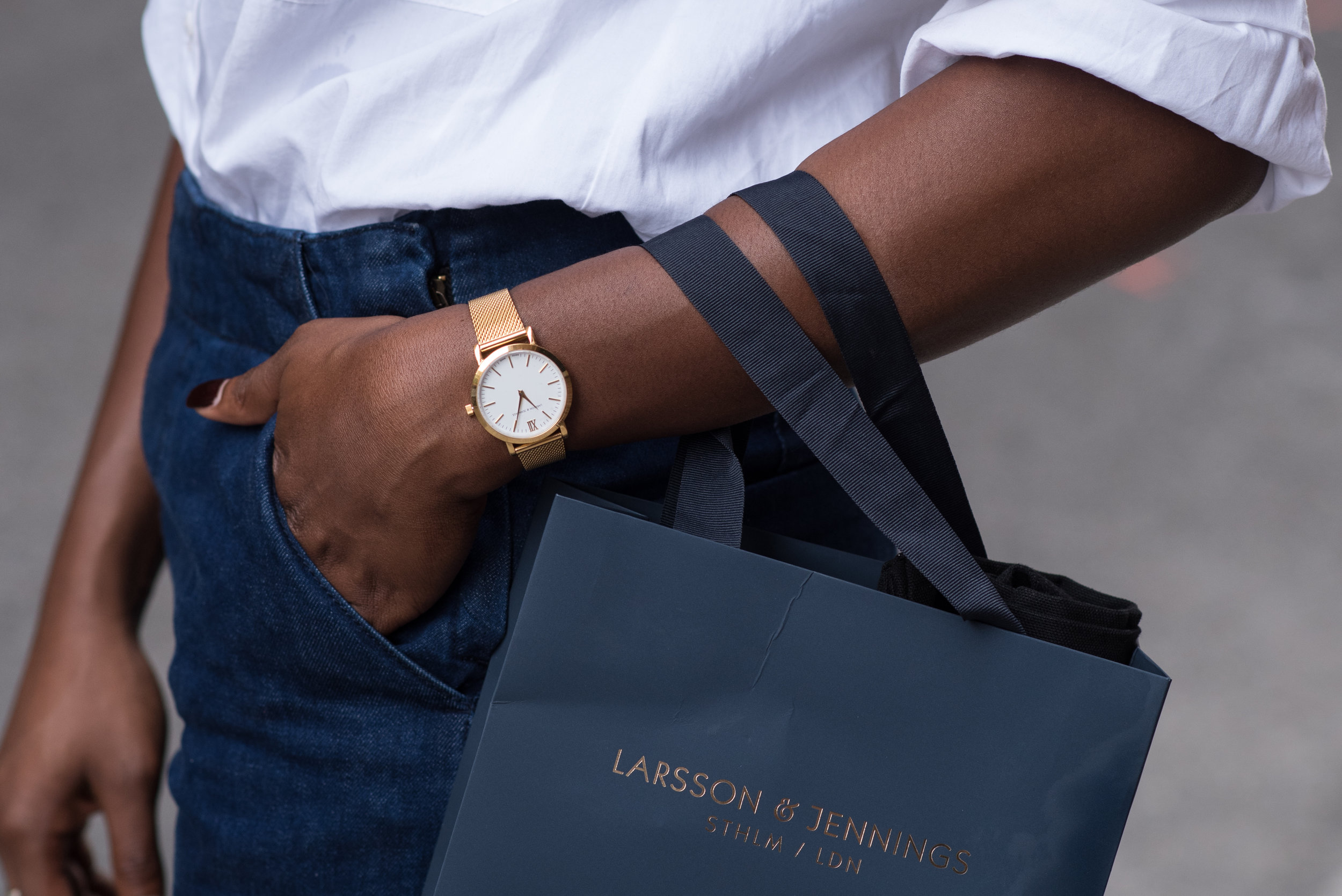 Larsson & Jennings Gold Watch on Atlanta Fashion Blogger, Asiyami Gold
