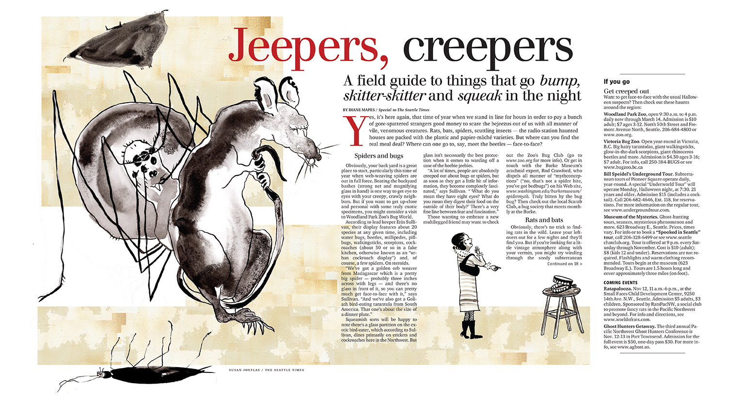 The where to go for a fright on Halloween inside illustration. Who's afraid of whom?