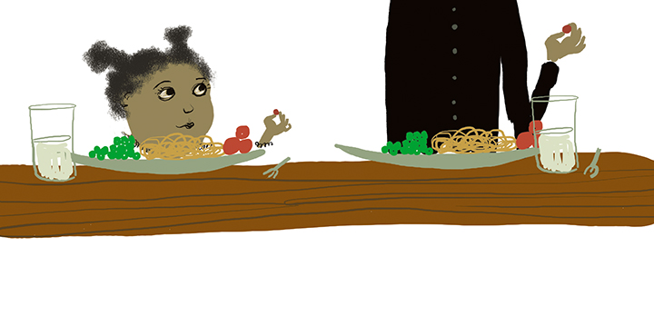 Teaching kids table manners.