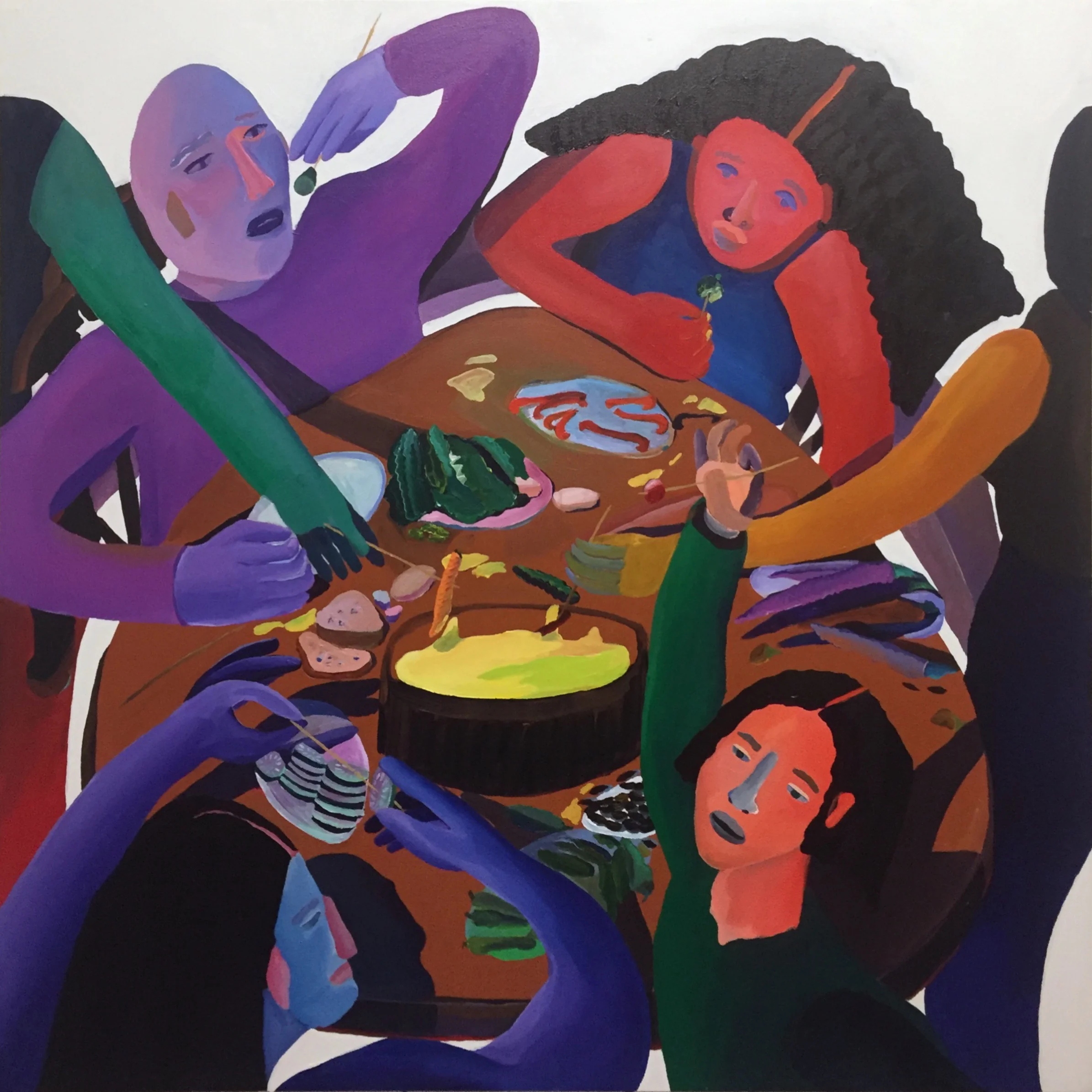 Fondue Party, 46.5” x 48” Acrylic on canvas 2018