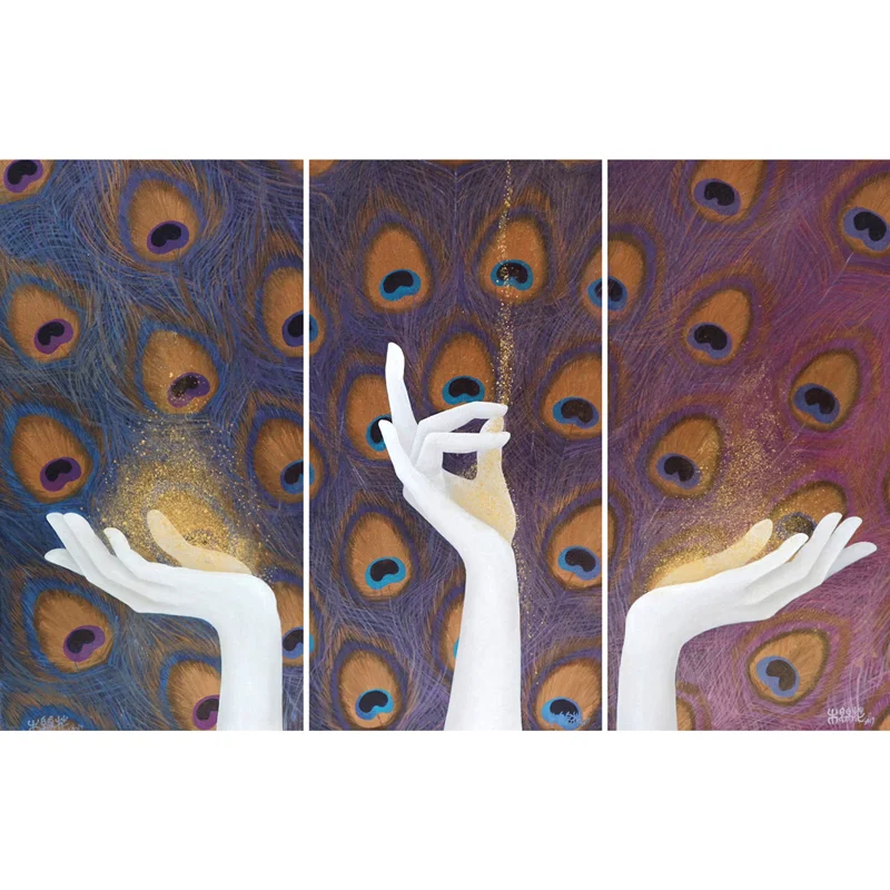 包む・紡ぐ・放つ (2017) 20cm x 40cm/20cm x 40cm/20cm x 40cm Acrylic and Japanese gold paint on canvas