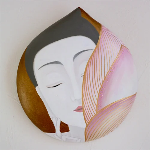 kokotama鏡 「未知の開花」 12cm x 13cm x 1.5cm Acrylic on wood