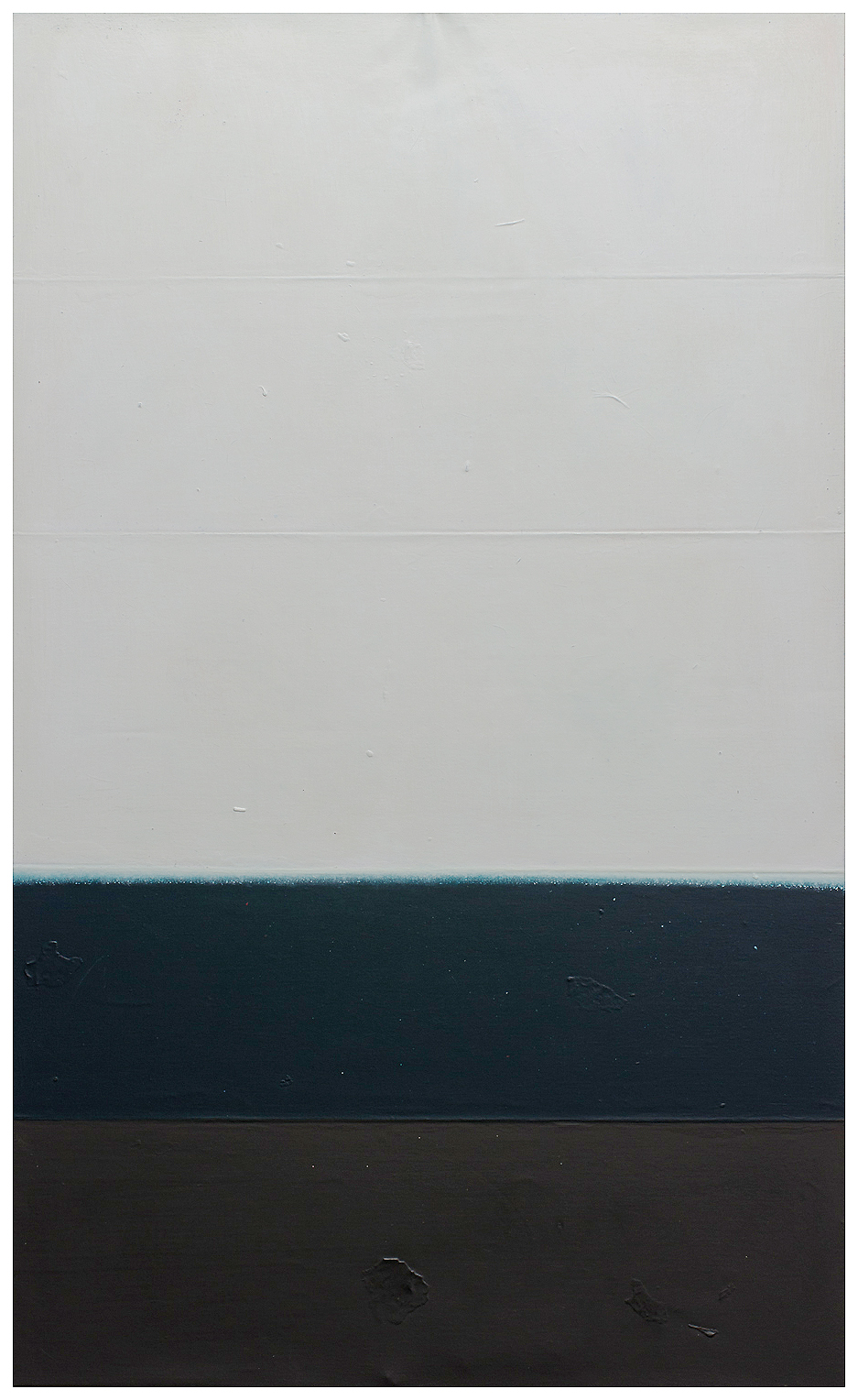 Painting number 1 2011-12 Medium: horizontality Technical support: chiaroscuro Material: black, studio detritus, acrylic paint, linen and stretcher 164 x 100cm 