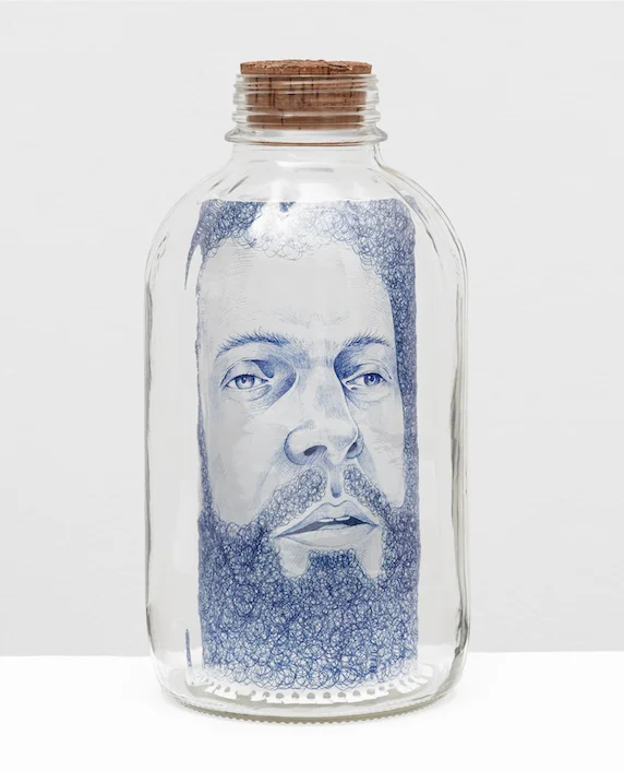 Laith McGregor Floating 2013 Ink on paper, glass, cork 12.5” x 5.5”/ 31.75 x 13.97cm Diameter