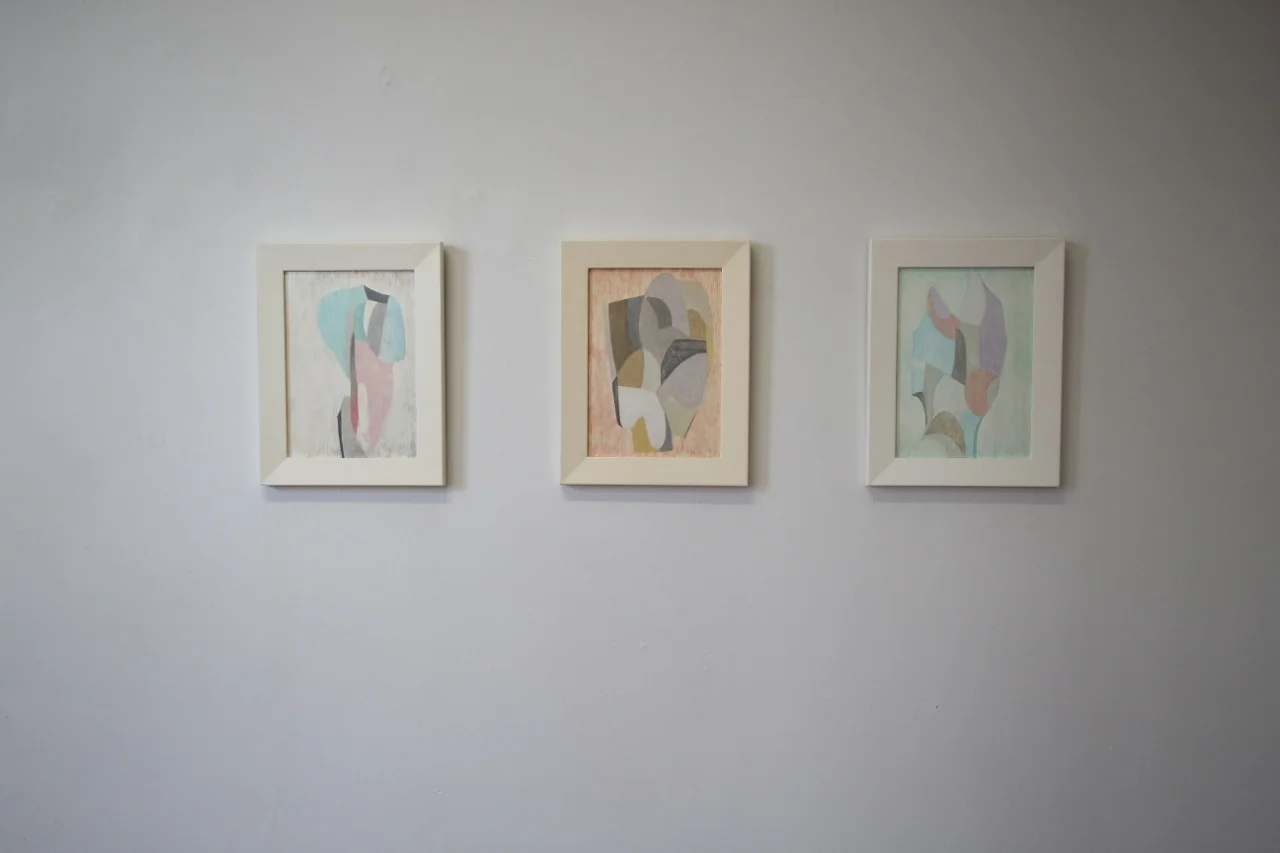 Valerie Bos But somewhere altogether elsewhere, Bill Manhire (left), Time stands a little still, Denis Glover (centre), Wonder is not precisely knowing, Emily Bishop (right) 2014 Oil on board 29 x 21cm Enquire