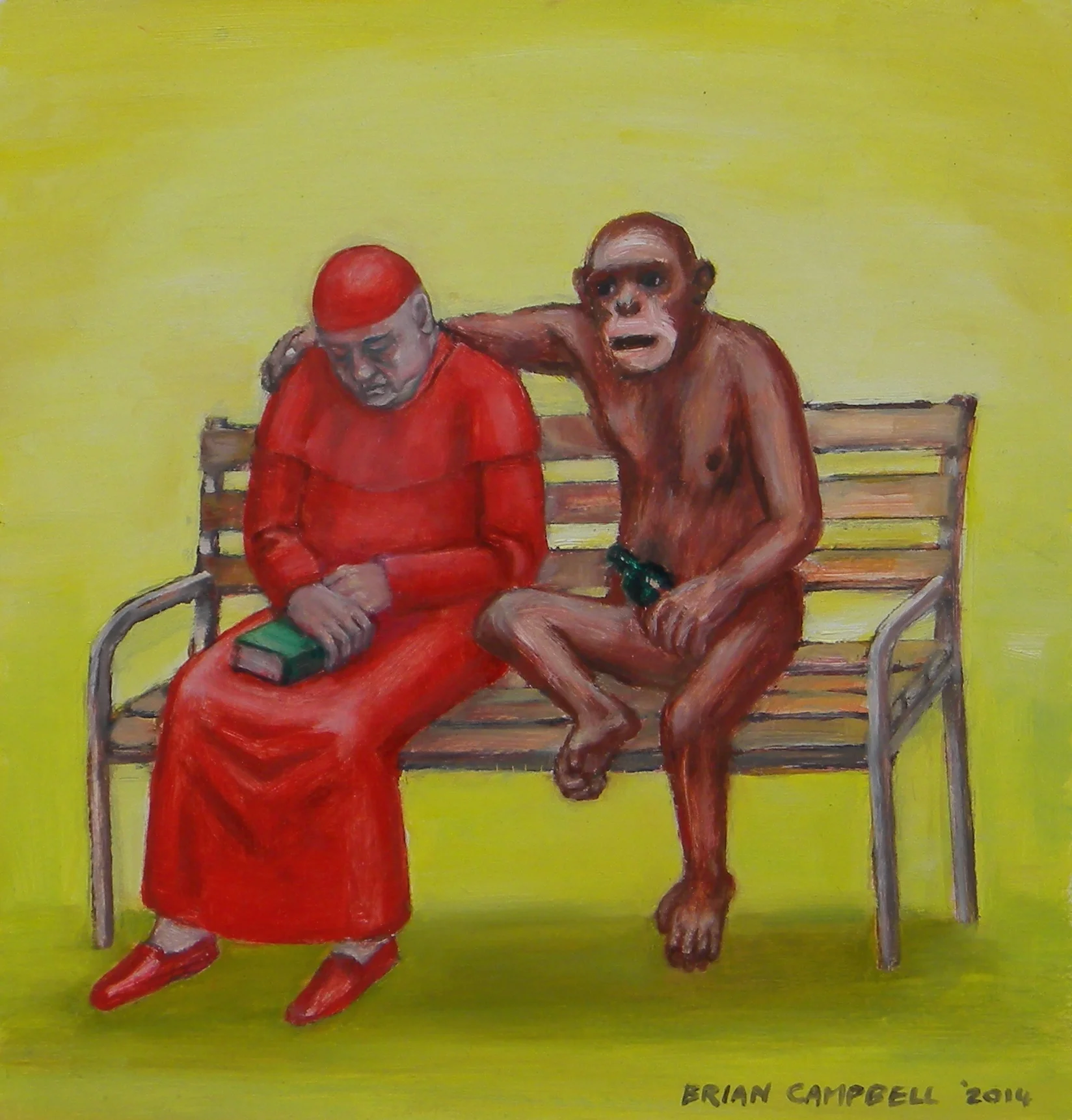  Brain Campbell   Sleeping Pope &amp; Monkey    2014    Oil on board    43 x 42cm framed    Enquire  