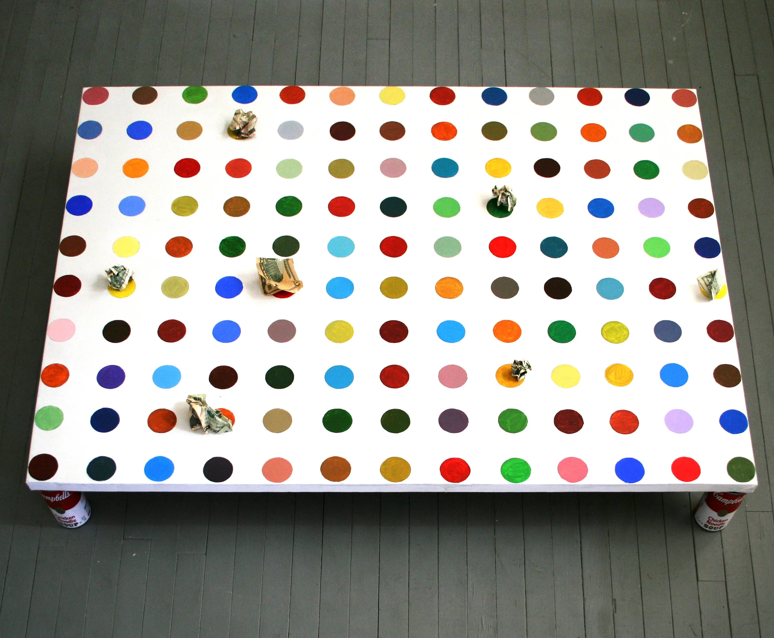 Jevijoe Vitug Reinventing Hirst (photo documentation of a performance, Damien Hirst's spot painting as gambling board) 2013 Digital print 38 x 46cm framed Enquire