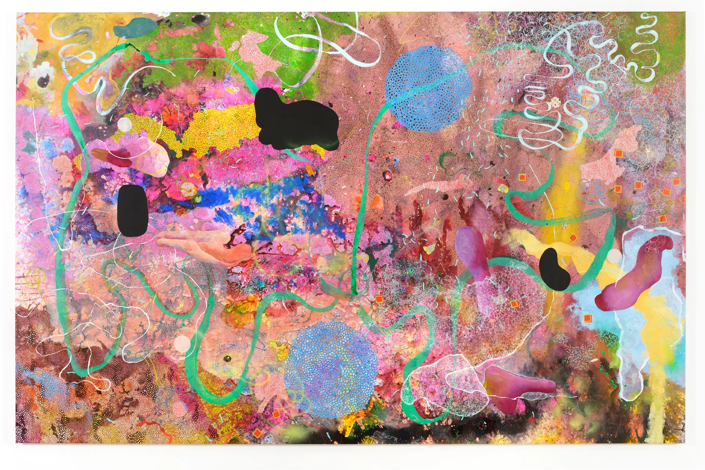 Evan Woodruffe, 23rd September 2015 , 1800 x 2800mm, acrylic, pumice, fabric, wood, plastic and bronze on linen