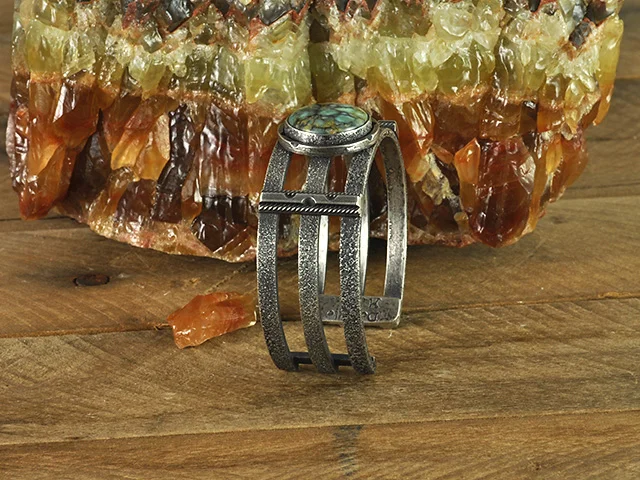 Spiderweb Gem Silica Sterling Silver Cuff Bracelet