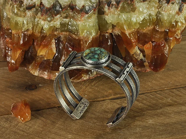 Spiderweb Gem Silica Sterling Silver Cuff Bracelet