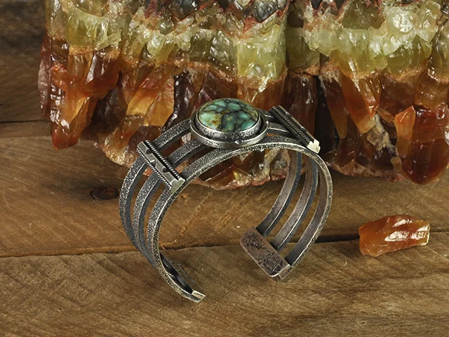 Spiderweb Gem Silica Sterling Silver Cuff Bracelet
