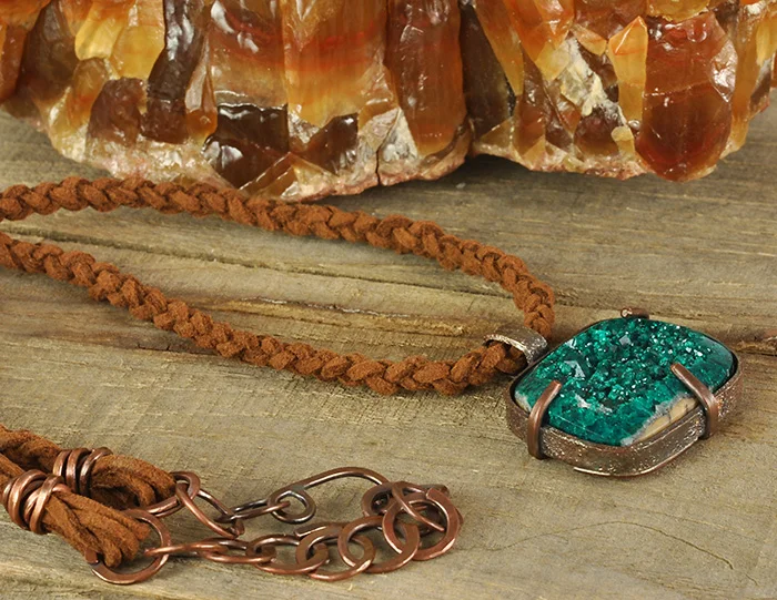 Dioptase Druzy Gemstone Copper Necklace