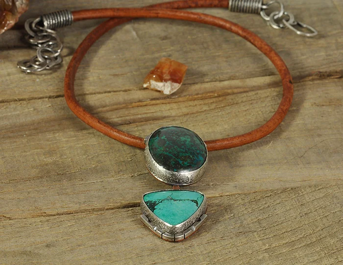 Shattuckite and Turquoise Copper & Sterling Silver Pendant