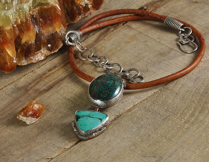 Shattuckite and Turquoise Copper & Sterling Silver Pendant