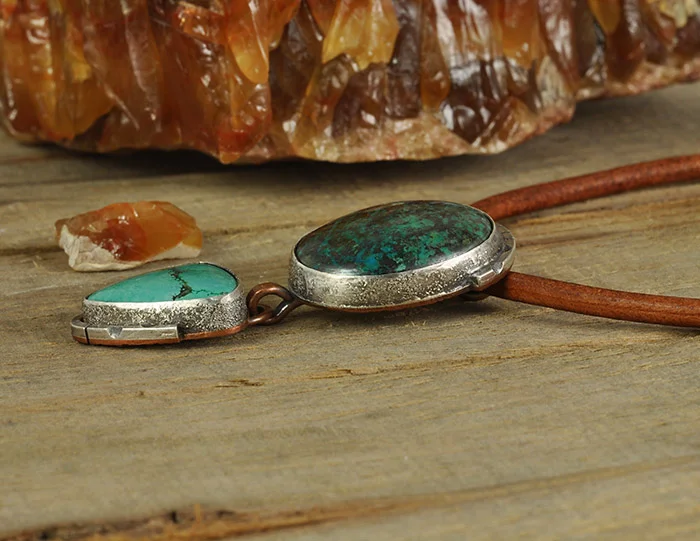 Shattuckite and Turquoise Copper & Sterling Silver Pendant