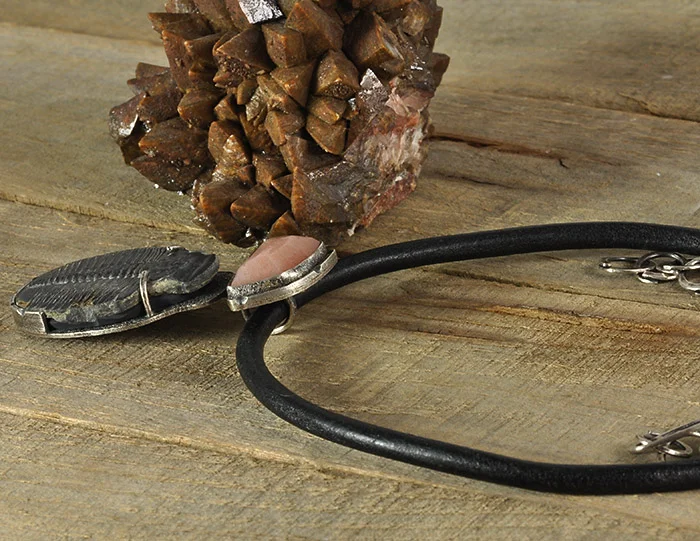 Moonstone & Trilobite Fossil Sterling Silver Necklace